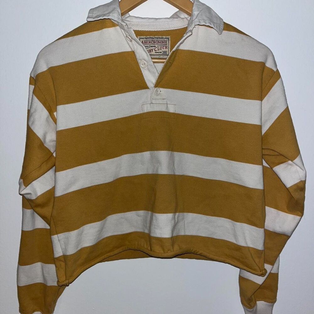 Abercrombie Rugby Cotton Mustard Yellow White Striped Rugby Shirt XS
